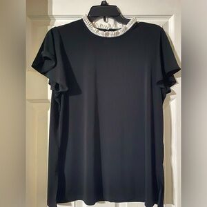 Adrianna Papell Black Dressy Top White Ruffled Collar Medium